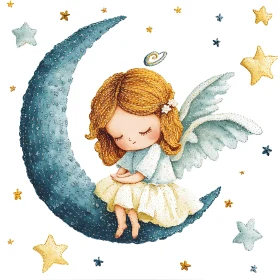 Whimsical Angel and Moon Art
