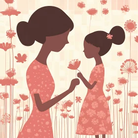 Stylized Mother Daughter Floral Illustration