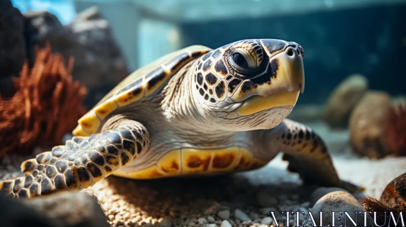 Head Held High: A Green Turtle's Journey in an Aquarium AI Image
