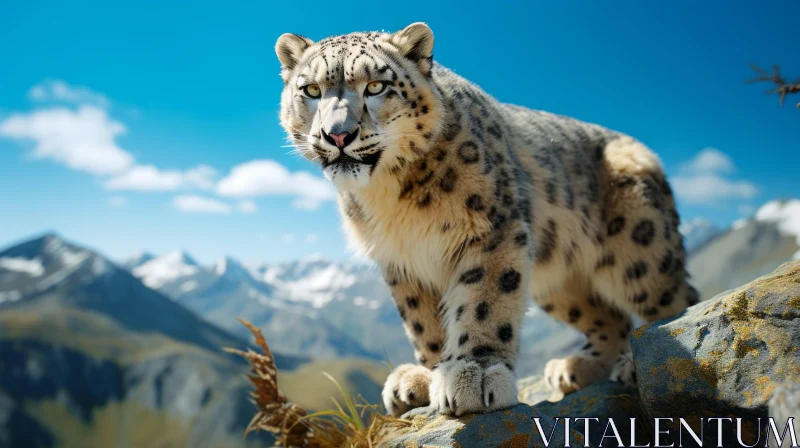 Majestic Snow Leopard on Rocky Terrain AI Image
