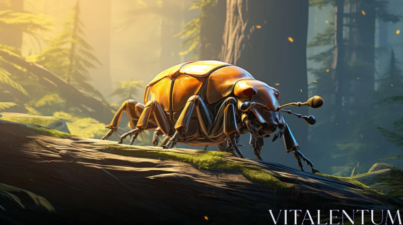 Metallic Beetle Journeying Through Forest - Stylized Concept Art AI Image