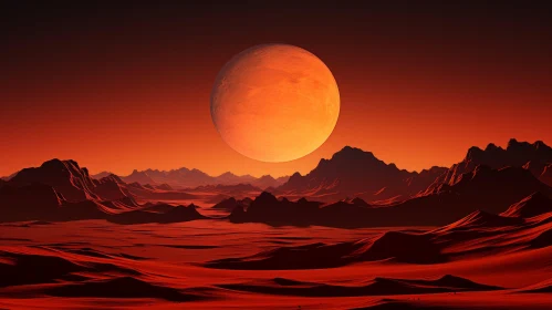 Otherworldly Desert Landscape with Orange Sun - Hyper-Realistic Scenery