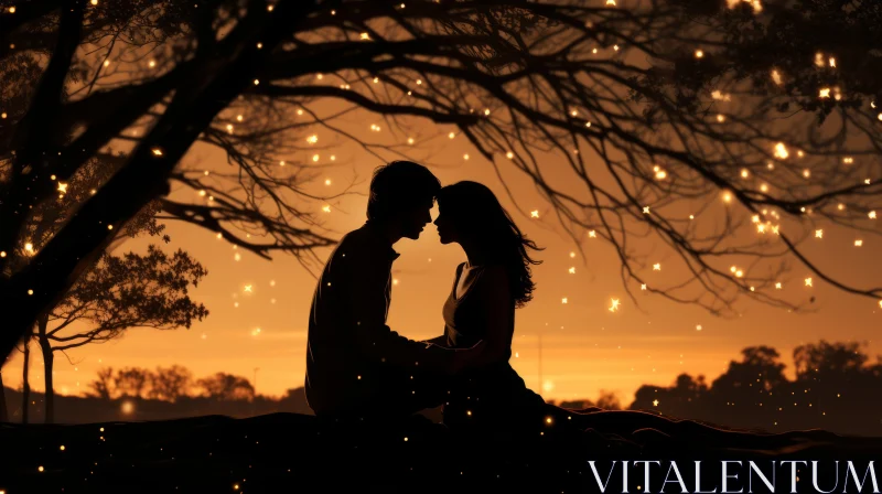 Romantic Silhouette of Couple Under the Tree AI Image