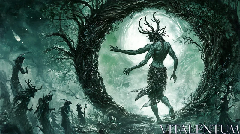 AI ART Antlered Figure in Dark Forest