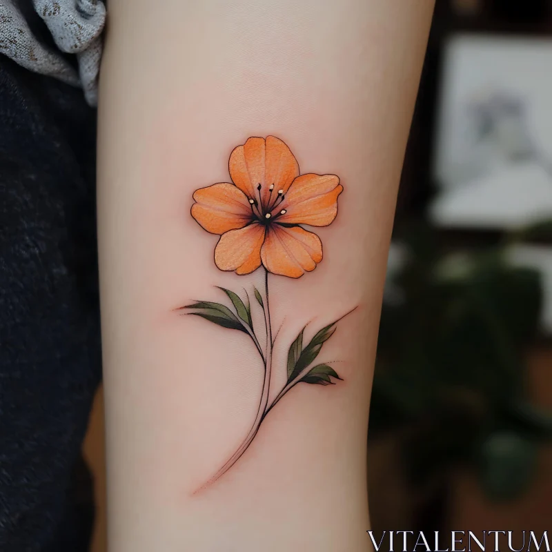 Minimalist Orange Flower Tattoo Design AI Image