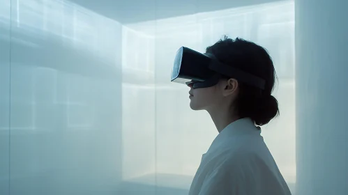 Woman Exploring Digital World with VR Headset