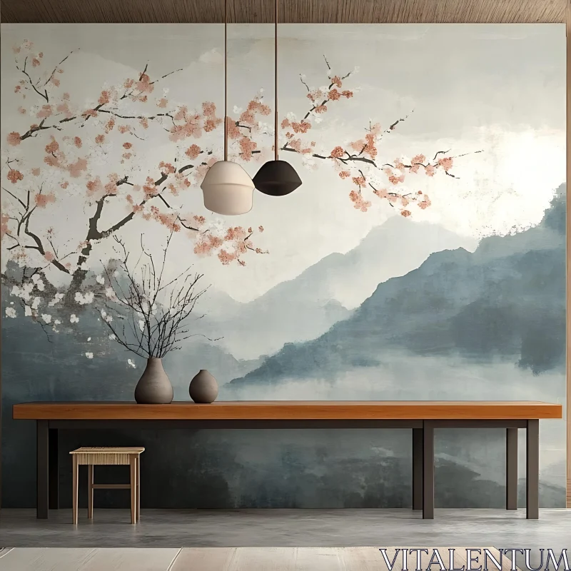 AI ART Peaceful Interior Scene with Mountain View