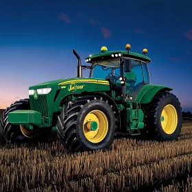 Agricultural Tractor on Harvested Field