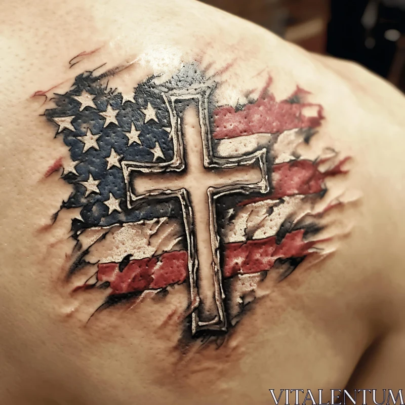 American Flag and Cross Tattoo Design AI Image