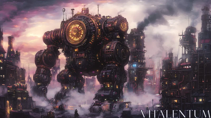 Mechanical Giant in Industrial Metropolis AI Image