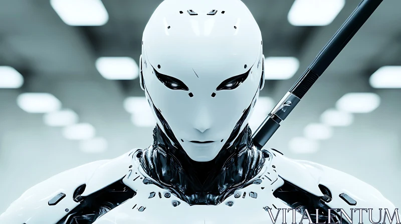 Futuristic White Cyborg with Human-Like Features AI Image