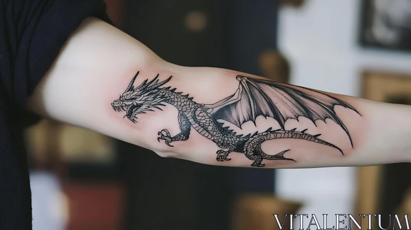 AI ART Detailed Black Ink Dragon Tattoo