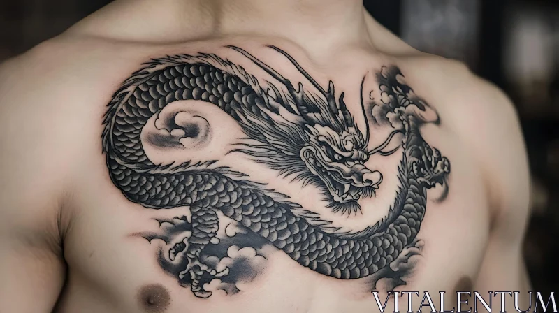 Detailed Dragon Tattoo on Chest AI Image