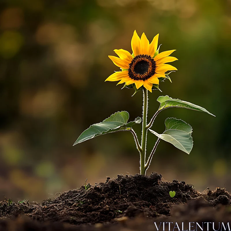 Lone Sunflower in Field AI Image