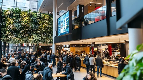 Bustling Urban Marketplace with Greenery