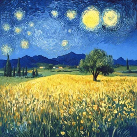 Wheat Field Under a Starry Sky