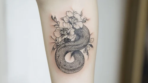 Snake and Flower Tattoo Design