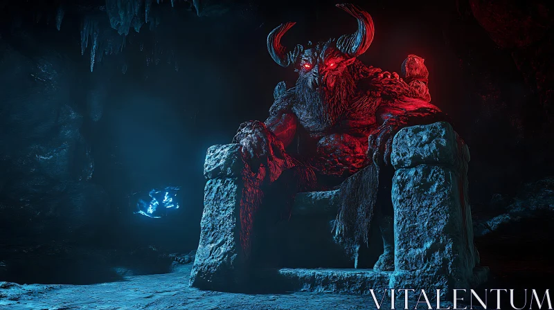 AI ART Crimson Demon on Stone Throne