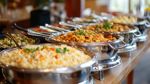 Diverse Dishes in a Buffet Arrangement