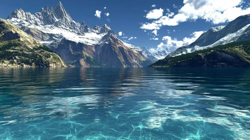 Tranquil Lake Surrounded by Majestic Mountains