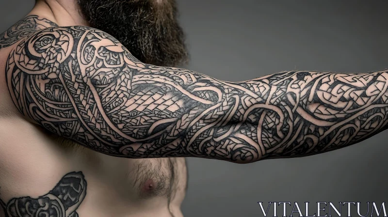 Detailed Black Ink Tattoo Sleeve AI Image