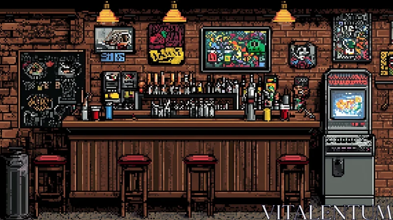 Retro Pixel Bar with Arcade Machine AI Image