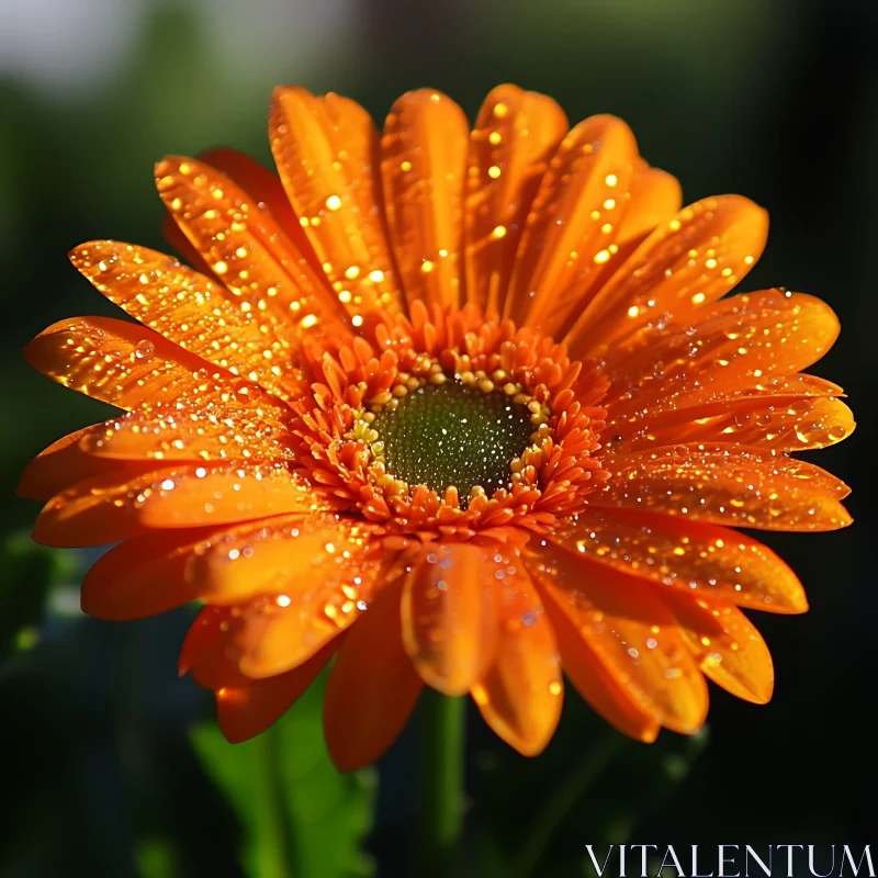 Orange Flower with Dew AI Image