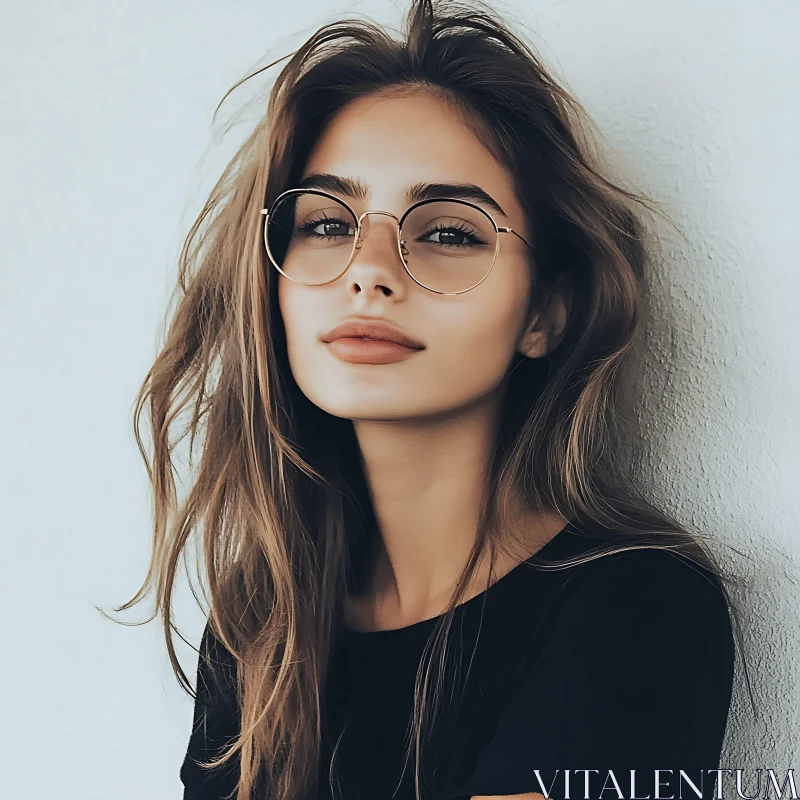 Stylish Woman with Glasses Portrait AI Image