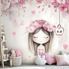 Dreamy Girl with Flower Wreath