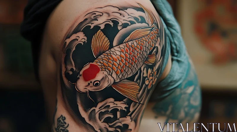 Colorful Koi Fish and Waves Tattoo Design AI Image