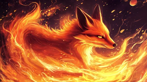 Fox Ablaze: A Fantasy Creature in Flames