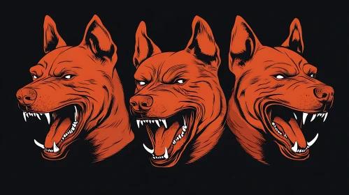 Three Headed Dog Graphic Illustration