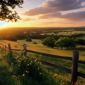 Peaceful Landscape with Fence and Flowers