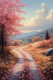 Tranquil Landscape with Pink Petals