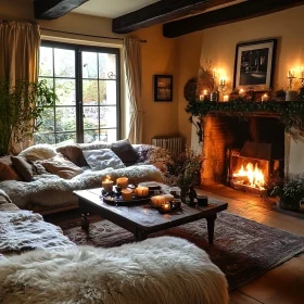 Warm Interior with Fireplace and Candles