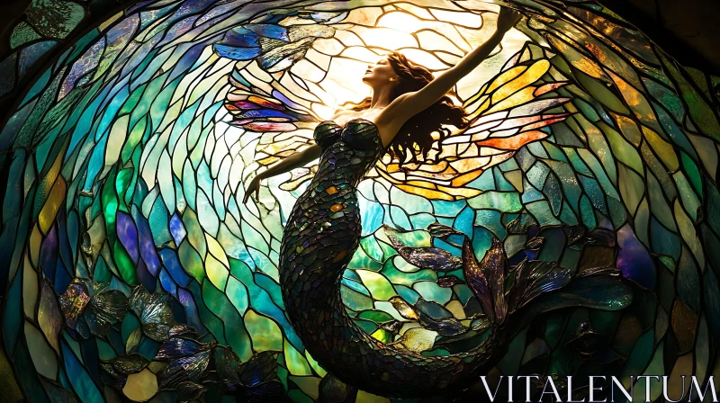 Ethereal Mermaid in Stained Glass AI Image