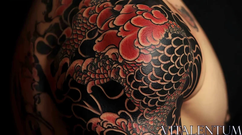 Intricate Japanese Dragon Tattoo on Upper Arm and Shoulder AI Image