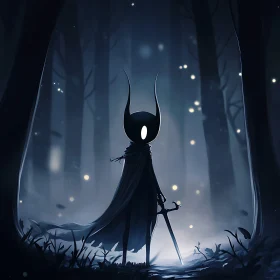 Shadowy Knight with Sword in Forest