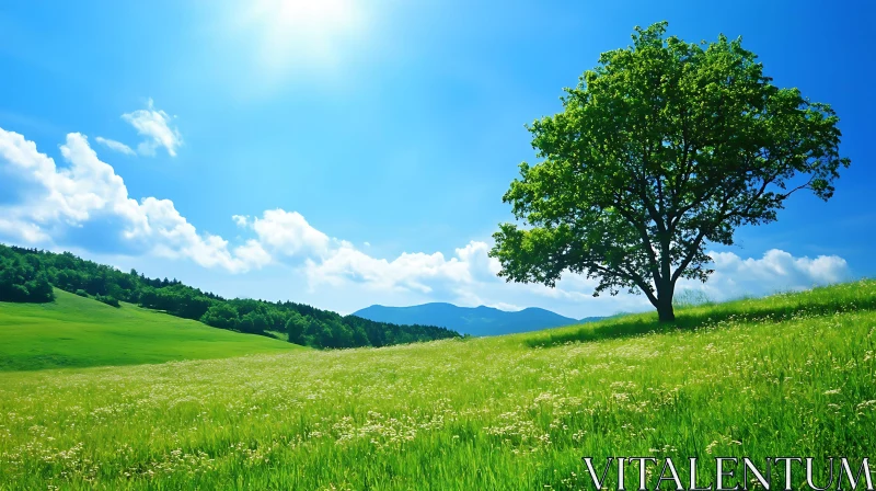 AI ART Lush Green Field Under a Bright Blue Sky