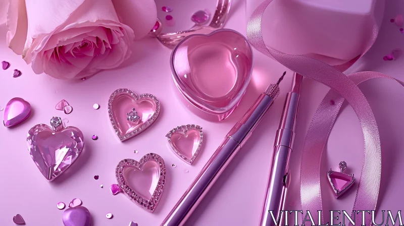 Captivating Heart-Shaped Pink and Purple Objects Flat Lay AI Image