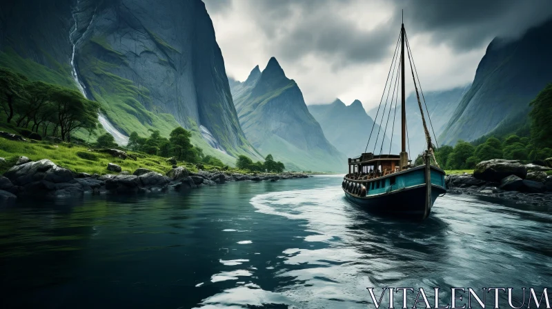 Captivating Sail Boat in Norwegian Nature | Atmospheric and Moody Landscapes AI Image