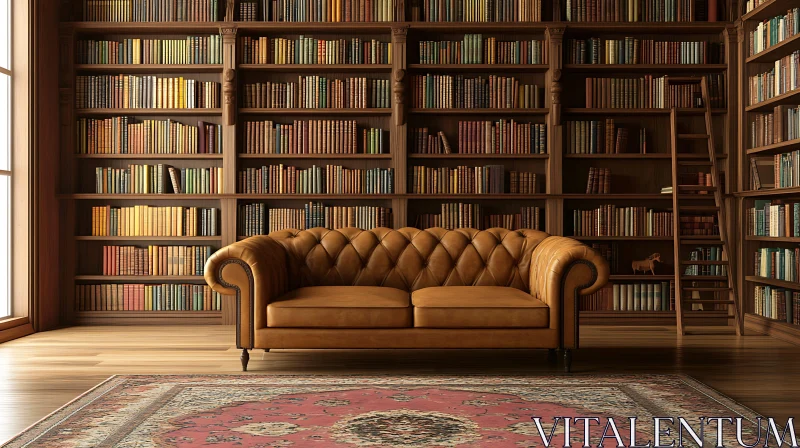 Vintage Library Room with Bookshelf AI Image