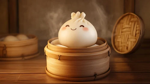 Adorable Dumpling in Traditional Steamer