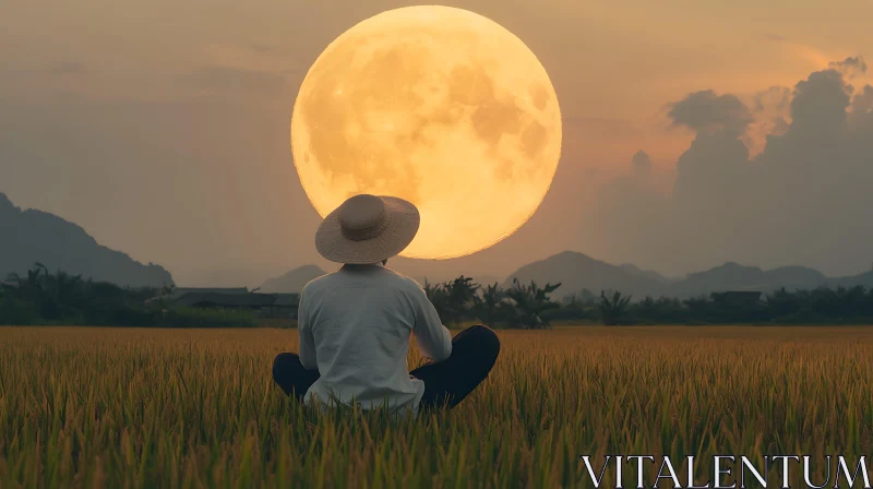 Person Meditating Under Full Moon AI Image