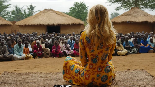 Blonde Woman Speaking to African People