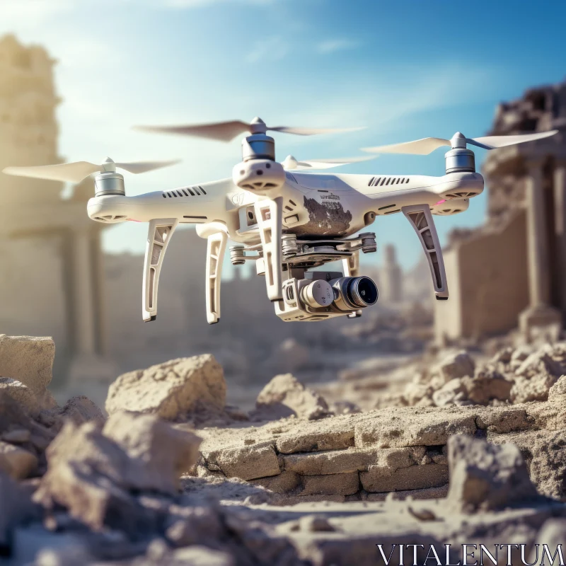 Drone Over Historical Ruins: A Fusion of Past and Future AI Image