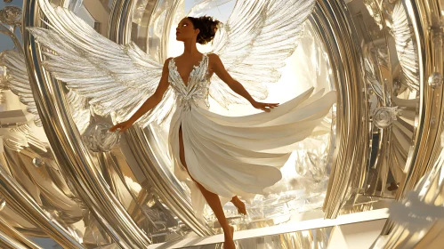 Winged Woman in a Glimmering Realm