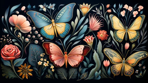 Enchanting Butterflies and Flowers in Pastel Illustration
