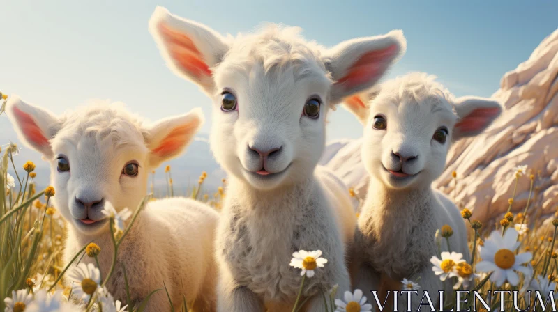 Lively Sheep Family Amidst Nature - Pop Culture Infused Art AI Image