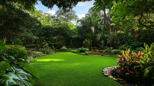 Lush Greenery and Pond View